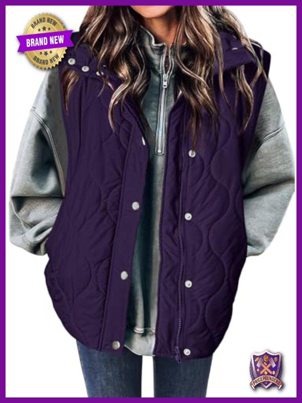 Oversized Puffer Vest Stand Collar Zip Up Sleeveless Quilted Coat